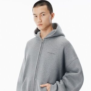 Alexander Wang Grey Hotfix Terry Zip Hoodie Sidewalk Small Oversized Fit Unisex